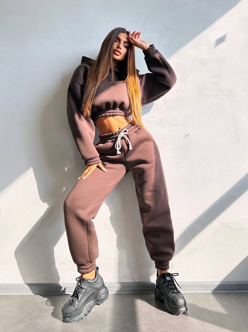 Базовий костюм на флісі з об'ємними капюшоном | PUSHKA SHOP