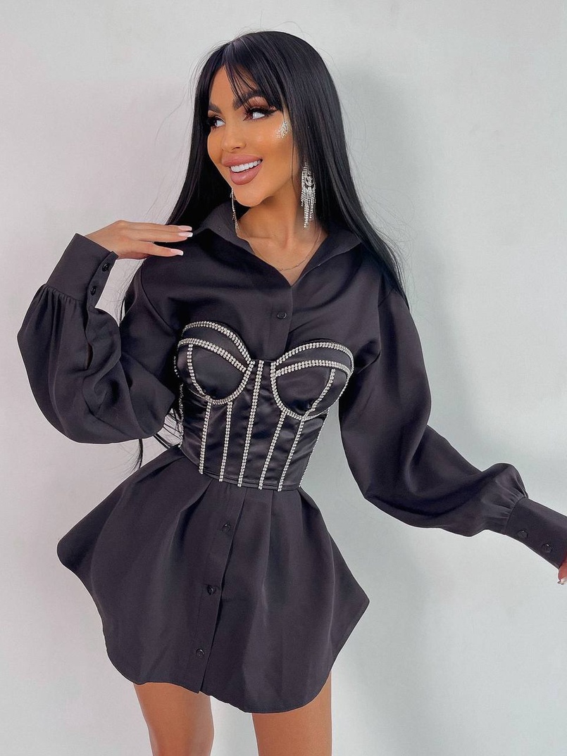 Приталена сукня-сорочка+корсет, декорований стразами | PUSHKA SHOP