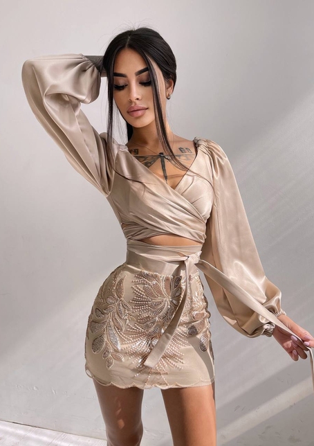 Комплект: топ з об'ємними рукавами + мереживна спідниця | PUSHKA SHOP