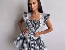Сукня в клітинку декорована мереживом  | PUSHKA SHOP