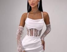 Комплект: корсет, декорований мереживом   + рукавички+ спідниця міні з драпіруванням   | PUSHKA SHOP