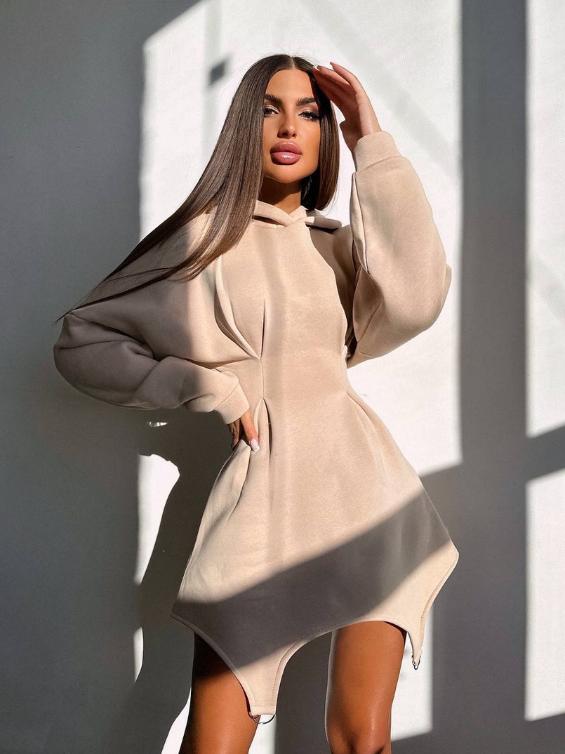 Тепле приталене худі з капюшоном на флісі + корсет на шнурівці Можна носити з корсетом та без | PUSHKA SHOP