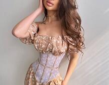 Сукня міді з розрізом в квітковий принт + прозорий корсет  | PUSHKA SHOP