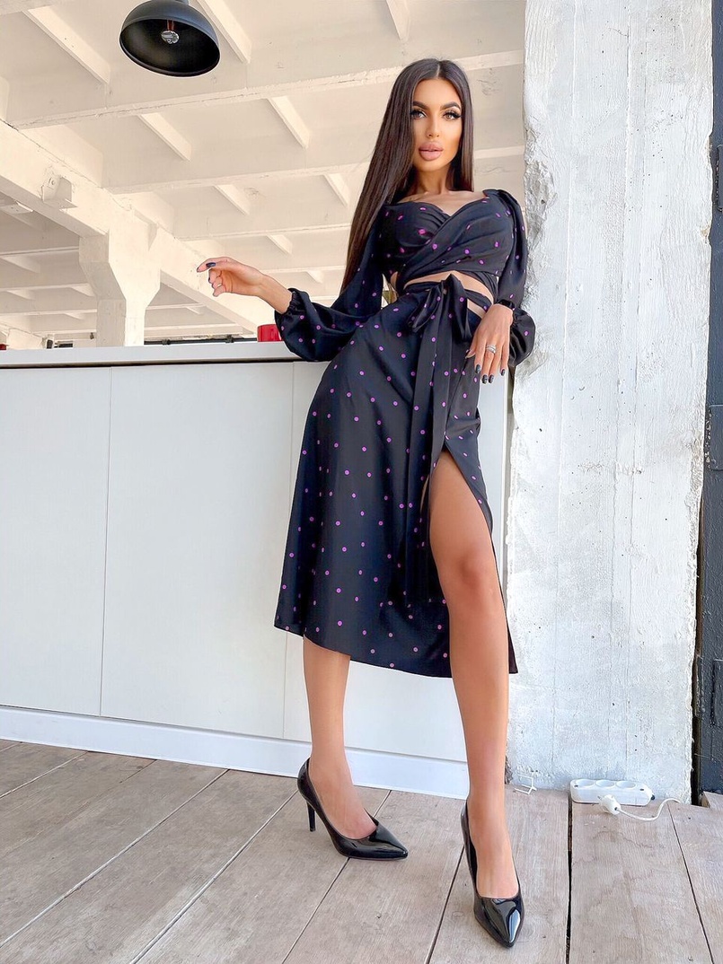 Костюм в горошек с завязками на талии Костюм в горошек с завязками на талии | PUSHKA SHOP