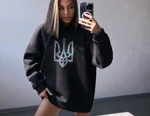 Патріотичне  худі over size із сяючими стразами | PUSHKA SHOP