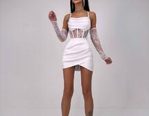 Комплект: корсет, декорований мереживом   + рукавички+ спідниця міні з драпіруванням   | PUSHKA SHOP