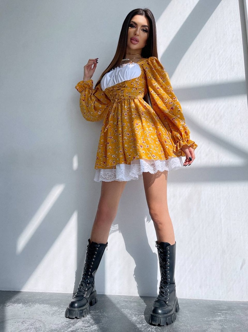 Квіткова сукня,декорована мереживом. | PUSHKA SHOP