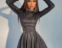 Приталенное блестящее платье с открытой спинкой  | PUSHKA SHOP