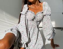 Цветочное платье-бюстье с чашечками и пышной юбкой с оборками Цветочное платье-бюстье с чашечками и пышной юбкой с оборками | PUSHKA SHOP