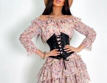 Шифоновое платье с рюшами на подкладке с корсетом Шифоновое платье с рюшами на подкладке с корсетом | PUSHKA SHOP