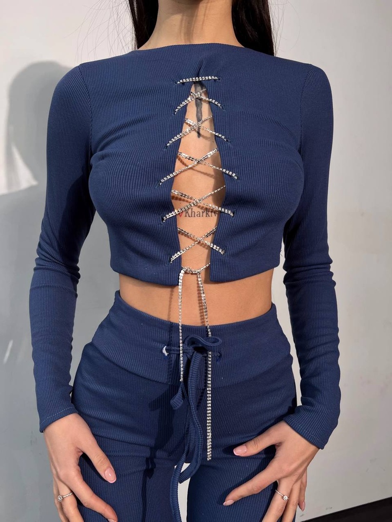 Костюм:  легінси та топ з шнурівкою зі страз Костюм:  легінси та топ з шнурівкою зі страз | PUSHKA SHOP