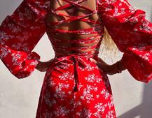 Улюблена сукня-міді зі шнурівкою на спинці та розрізом на ніжці | PUSHKA SHOP