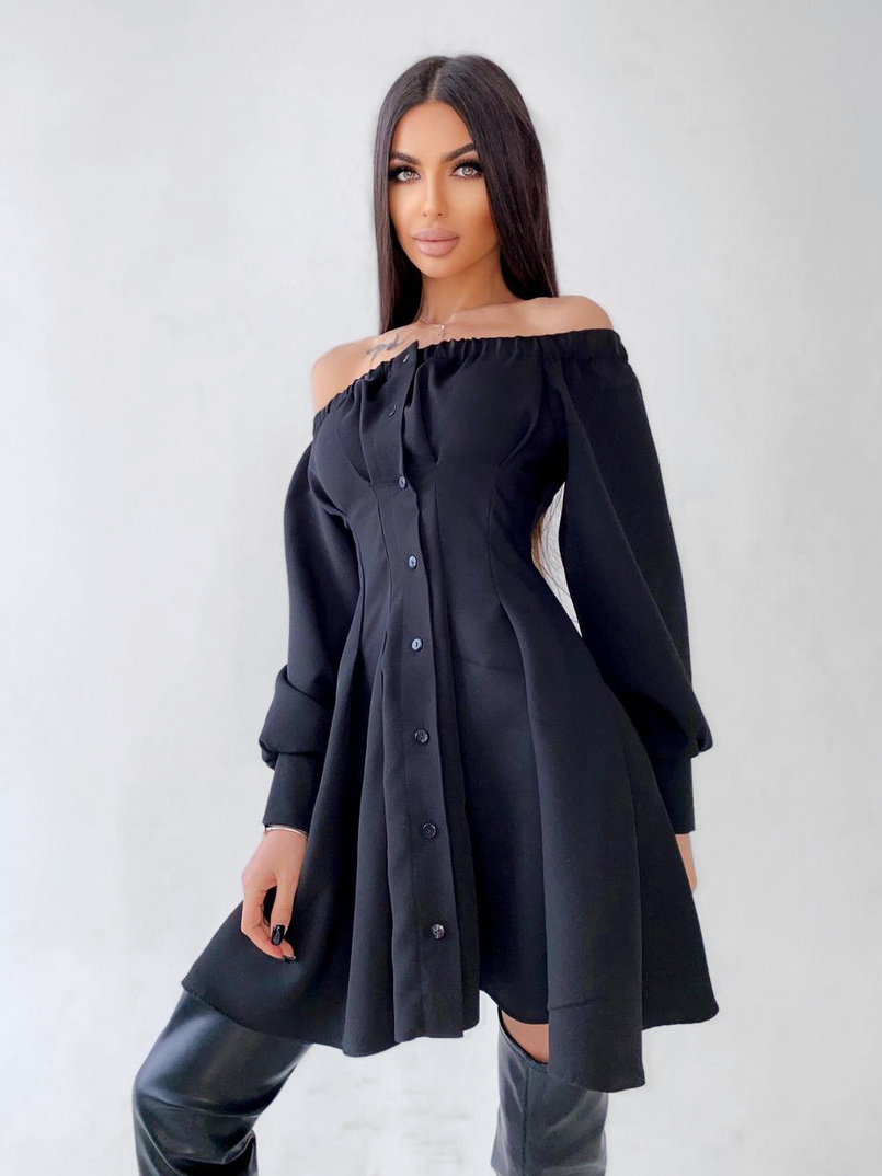 Приталенное платье-рубашка на плечиках с корсетом из эко-кожи Приталенное платье-рубашка на плечиках с корсетом из эко-кожи | PUSHKA SHOP