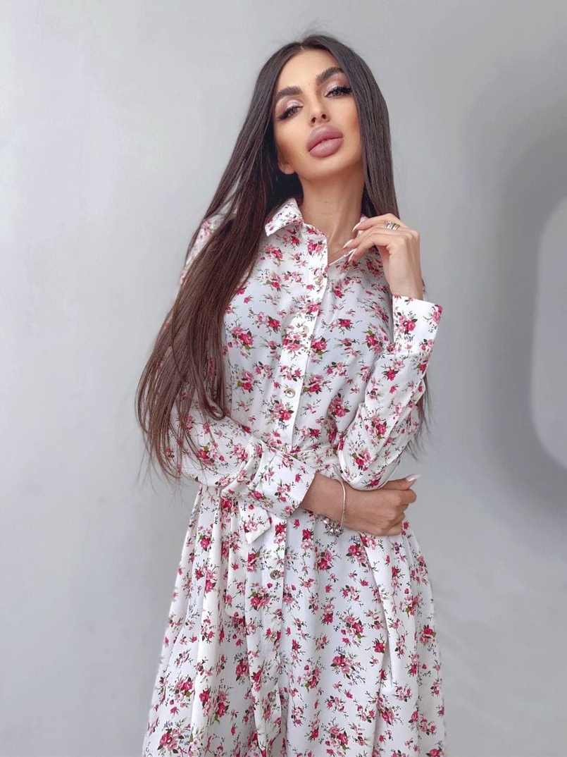 Цветочное платье-рубашка на пуговицах | PUSHKA SHOP