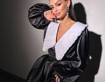 Сукня з коміром та об'ємними рукавами з широким поясом | PUSHKA SHOP