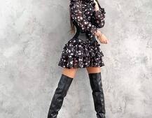 Шифоновое платье с рюшами на подкладке с корсетом Шифоновое платье с рюшами на подкладке с корсетом | PUSHKA SHOP