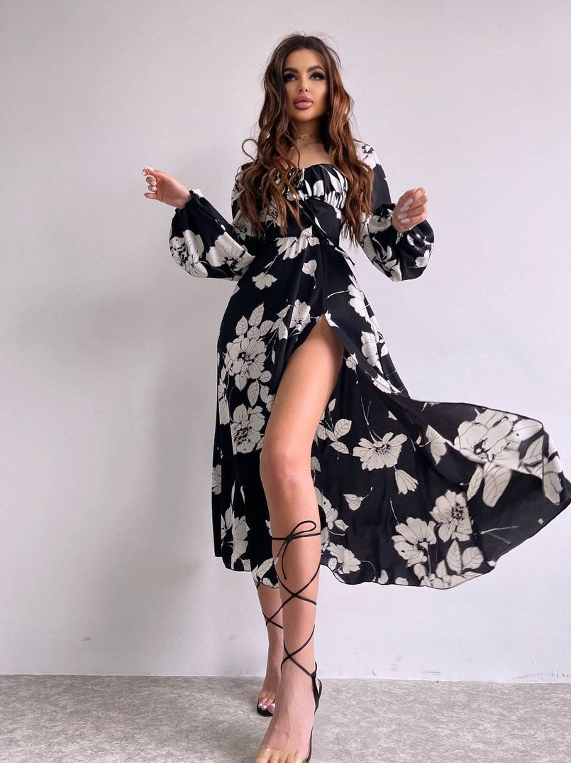 Сукня міді з квітковим принтом  | PUSHKA SHOP