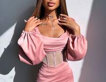 Комплект: корсет, декорований стразами   + спідниця міні з драпіруванням  | PUSHKA SHOP