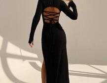 Трикотажна сукня міді зі шнурівкою на спинці | PUSHKA SHOP