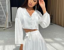 Шелковый комплект: укорочённая рубашка + юбка с запахом   | PUSHKA SHOP