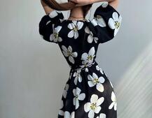 Сукня міді  із запахом та об'ємними рукавами | PUSHKA SHOP