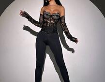 Комплект: мереживний корсет з чашечками + легінси зі штрипками + піджак     | PUSHKA SHOP