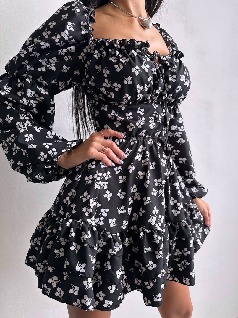 Сукня з квітковим принтом з воланами на ґудзиках  Сукня з квітковим принтом з воланами на ґудзиках  | PUSHKA SHOP