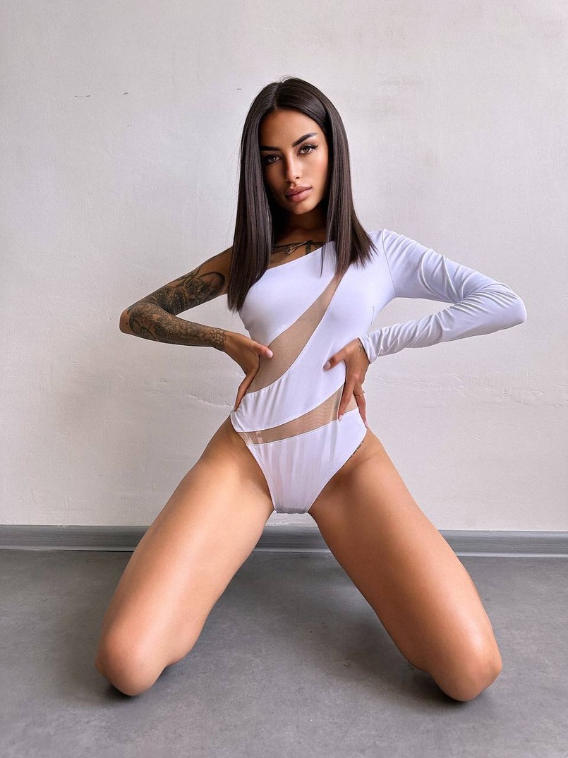 Боді на одне плече із вставками сітки | PUSHKA SHOP