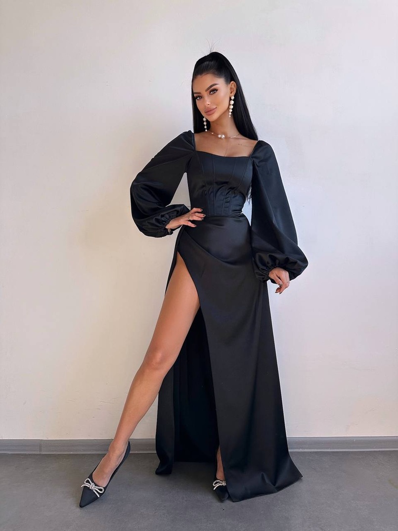 Атласний комплект: корсет + спідниця  максі з драпіруванням | PUSHKA SHOP