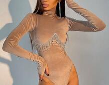 Оксамитовий боді-гольф, декорований бахромою зі страз | PUSHKA SHOP