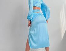 Шелковый комплект: топ с завязками на талии + юбка миди с разрезом  | PUSHKA SHOP