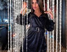 Платье-мини  с широким поясом из голографического трикотажа с люрексом  Платье-мини  с широким поясом из голографического трикотажа с люрексом  | PUSHKA SHOP