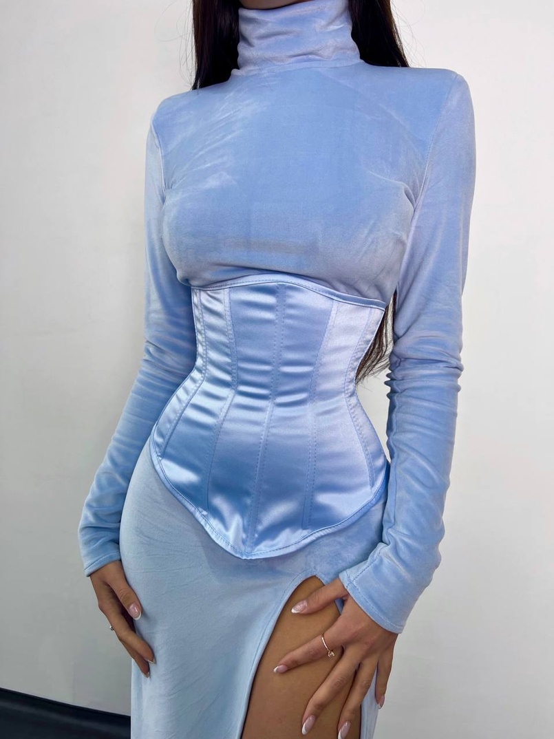 Оксамитова сукня міді з розрізом + атласний корсет | PUSHKA SHOP