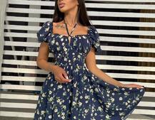 Летнее цветочное платье с завязками на груди  | PUSHKA SHOP