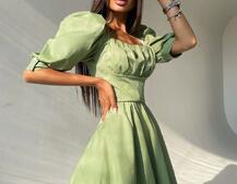 Платье с объемными рукавами из хлопка | PUSHKA SHOP