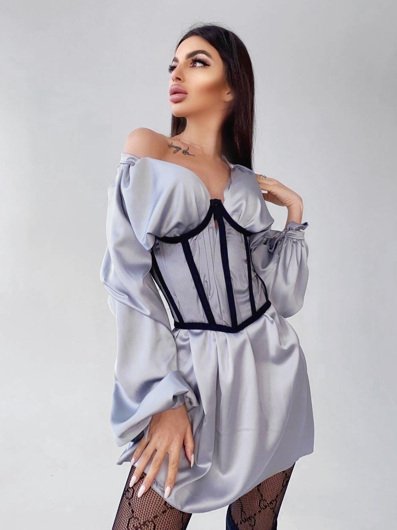 Комплект: шелковое платье на завязках с прозрачным бельевым корсетом на шнуровке Комплект: шелковое платье на завязках с прозрачным бельевым корсетом на шнуровке | PUSHKA SHOP