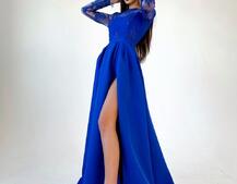 Платье макси с кружевным верхом и разрезом на юбке  | PUSHKA SHOP