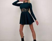 Трикотажна корсетна сукня з мереживом та пишною спідницею  | PUSHKA SHOP