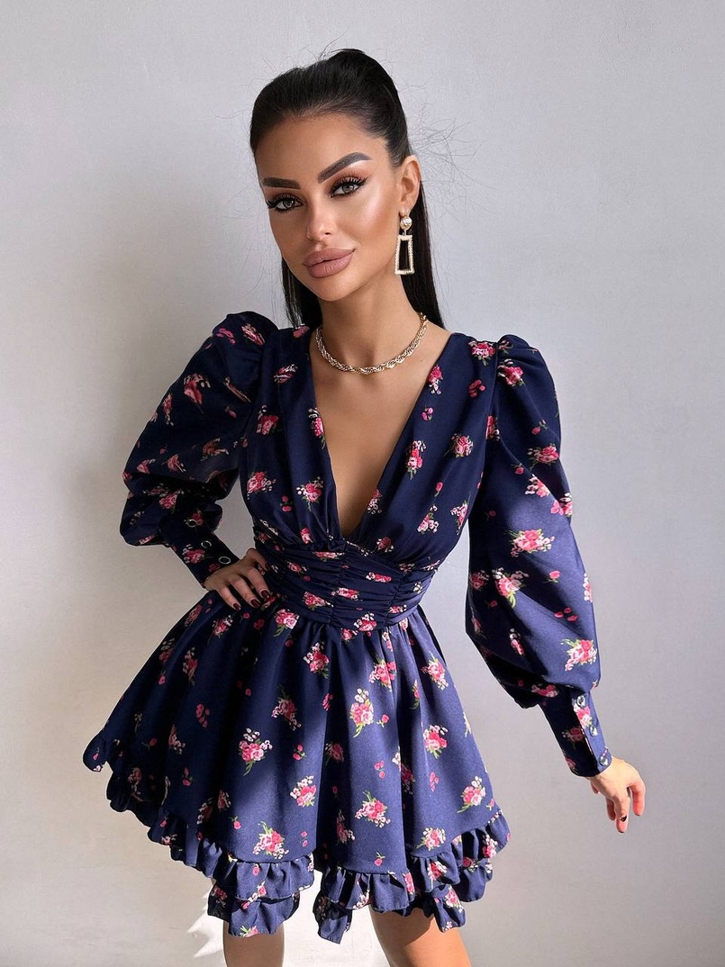 Сукня міні з пишною спідницею та драпіруванням на талії | PUSHKA SHOP