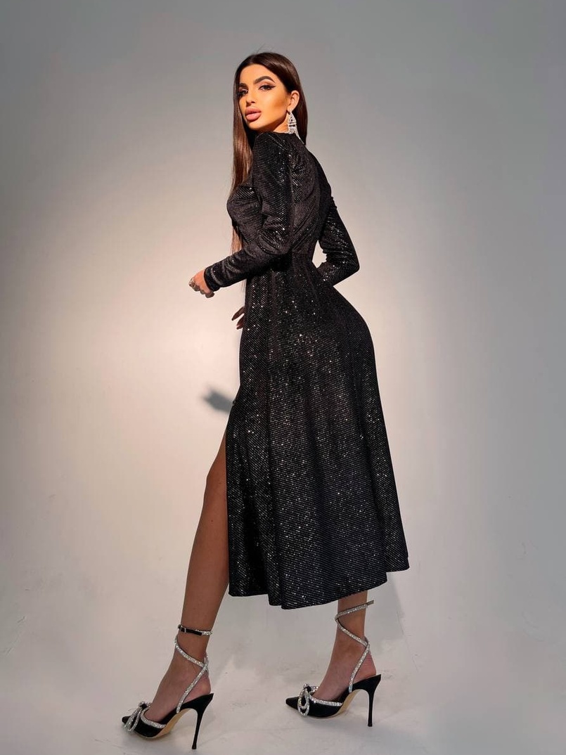 Бархатное платье миди с блестящим напылением | PUSHKA SHOP