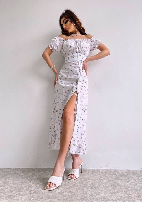 Квіткова сукня з воланами та шнуровкою на ніжці | PUSHKA SHOP