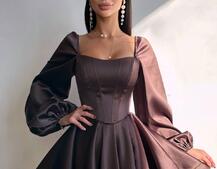 Атласна корсетна сукня з пишною подвійною спідницею та об‘ємними рукавами Атласна корсетна сукня з пишною подвійною спідницею та об‘ємними рукавами | PUSHKA SHOP