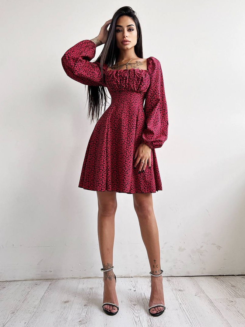 Приталена сукня з принтом  + прозорий корсет | PUSHKA SHOP