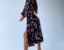 Цветочное платье миди с завязками на груди  | PUSHKA SHOP