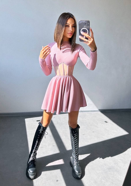 Приталена сукня з корсетною вставкою та спідницею-сонцем | PUSHKA SHOP