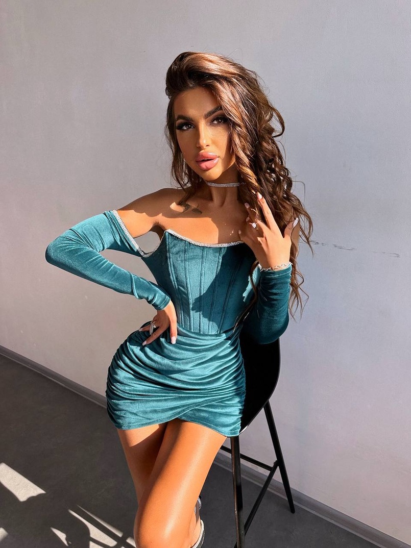 Оксамитова корсетна сукня міні, декорована стразами     Ручна робота  | PUSHKA SHOP