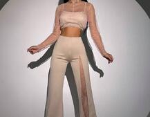 Комплект: топ + штани із сіткою зі стразами Комплект: топ + штани із сіткою зі стразами | PUSHKA SHOP