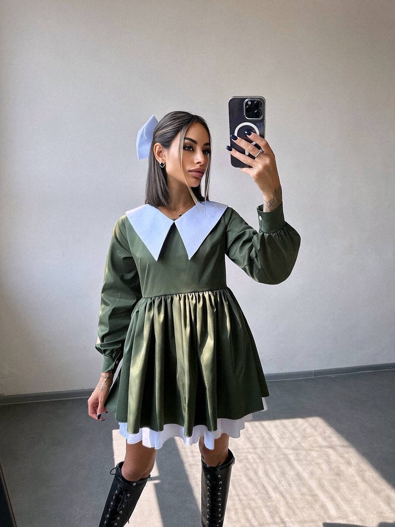 Котонова сукня з комірцем + бант  | PUSHKA SHOP