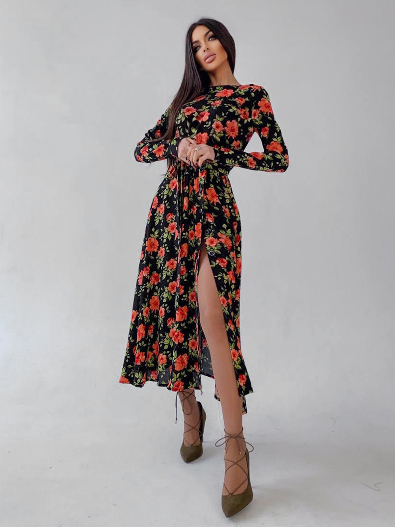 Цветочное платье миди с разрезом Цветочное платье миди с разрезом | PUSHKA SHOP