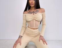 Комплект : штани кльош і топ з елементами корсету  | PUSHKA SHOP